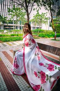 Bollywood Designer Saree Designer Miroir Travail Fleur Conception Doux Tissu De Soie Impression Numérique Marron Couleur Sari Avec Blouse Inde Alphanumero - Product Image 2