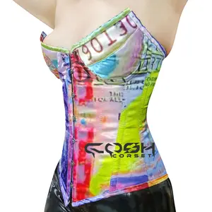 Overbust Steelboned High Quality New Design Digital Printed Sublimated Satin Corset Customized Best Selling Corset