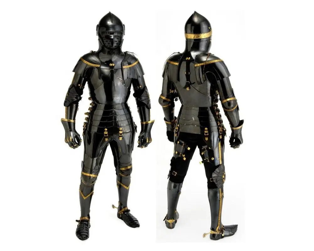 Abad Pertengahan Baju Besi Ksatria Jas Hitam Fantasi Prajurit <span class=keywords><strong>Armor</strong></span> Kostum Kulit Baja Dpt Dipakai & Fungsional Baju Besi