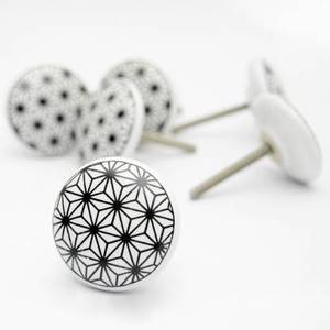 Poignées de porte en céramique faites à la main de style vintage, boutons de tiroir ronds à motif blanc pour armoires de chambre et commodes d'Inde - Product Image 1
