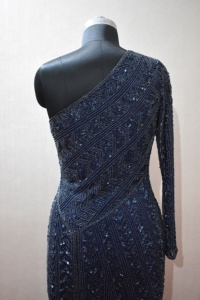 Élégant 2023 dernière conception bleu pleine longueur une épaule robe de soirée pour les femmes fête et robe de mariée tissu tissé - Product Image 6