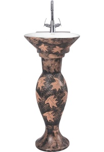 Lavabo de baño tallado en azul de cerámica antigua, lavabo de lavado a mano, lavabo de pedestal completo pintado, artículos sanitarios Eros, forma de delfín - Product Image 6