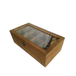 Scatola per Tè in Legno a 8 Scomparti con Coperchio in <span class=keywords><strong>Vetro</strong></span>, Contenitore Multiuso con Divisori Rimovibili, Custodia per Ricordi con Coperchio Trasparente e Chiusura - Product Image 1