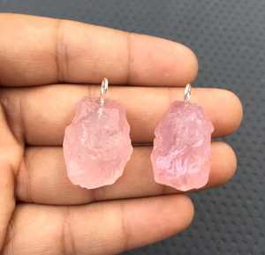 Colgante de plata de ley 92,5 con piedras preciosas sin tratar, joyería hecha a mano, cuarzo rosa Natural, de alta calidad, 2 piezas - Product Image 2