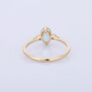Anillo de Aguamarina Natural y Gema de diamante para hombre y mujer, joya de oro amarillo fino de 14K, joyería de moda - Product Image 4