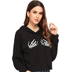 Sudadera con capucha para mujer, prenda deportiva de manga larga con logotipo bordado personalizado, Top corto acanalado extensible - Product Image 1