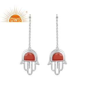 Boucles d'oreilles en pierres précieuses Onyx rouge, fabrication de bijoux, pendantes à la main, Hamas en argent fin, pour les fournitures de fête, livraison gratuite - Product Image 1