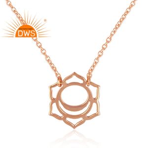 Svadisthana Chakra Shape Plain 925 Silver Rose Gold Plated Pendant Long Chain Necklace Jewelry - Product Image 3