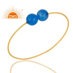 Lamoon — bijou indien en argent Sterling plaqué or, fournisseur de calcédoine bleue, manchette de paume pour femmes, cadeau, fabrication - Product Image 2