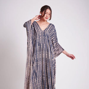 Robe longue d'été en rayonne avec encolure en V, Kaftan pour femme musulmane, manches longues, teinture par nouage, taille libre, tenue décontractée - Product Image 1