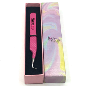 แหนบต่อขนตาสแตนเลสด้ามเพชรเคลือบสีชมพูแบบมืออาชีพอุปกรณ์ความงามติดโลโก้ได้ตามต้องการ - Product Image 1