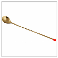 Cuillère à bar en acier inoxydable durable avec bouton rouge écologique et accessoires en cuivre Mayur Exports 28,5 cm pour la vaisselle de bar