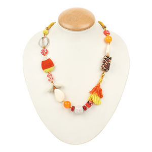 Hecho a mano de alta calidad de la cáscara colorida y cuentas collar de joyas con envuelto en tela declaración collar accesorios de la India - Product Image 1