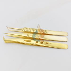 แหนบต่อขนตาปลอมความแม่นยำสูง10มม. ทำจากสเตนเลสสตีลเคลือบทองสำหรับมืออาชีพ - Product Image 4