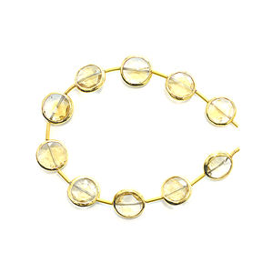 Cuentas de Citrino Redondas con Bisel Plateado, Baño de Oro, Perforación Superior Recta, 10 Unidades - Product Image 3