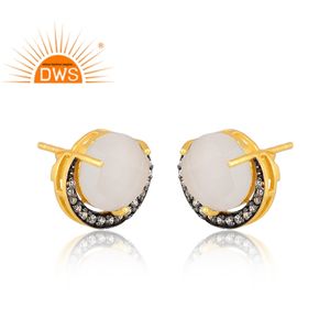 ล่าสุดการออกแบบธรรมชาติสีขาวดวงจันทร์หินและ CZ พลอยสตั๊ดต่างหูสำหรับผู้หญิงเครื่องประดับผู้ผลิต - Product Image 2