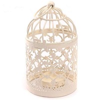 Mini cage à oiseaux exclusive 2015 en fer, porte-bougie chauffe-plat de Noël fait main, support de bougie chauffe-plat suspendu blanc antique bicolore