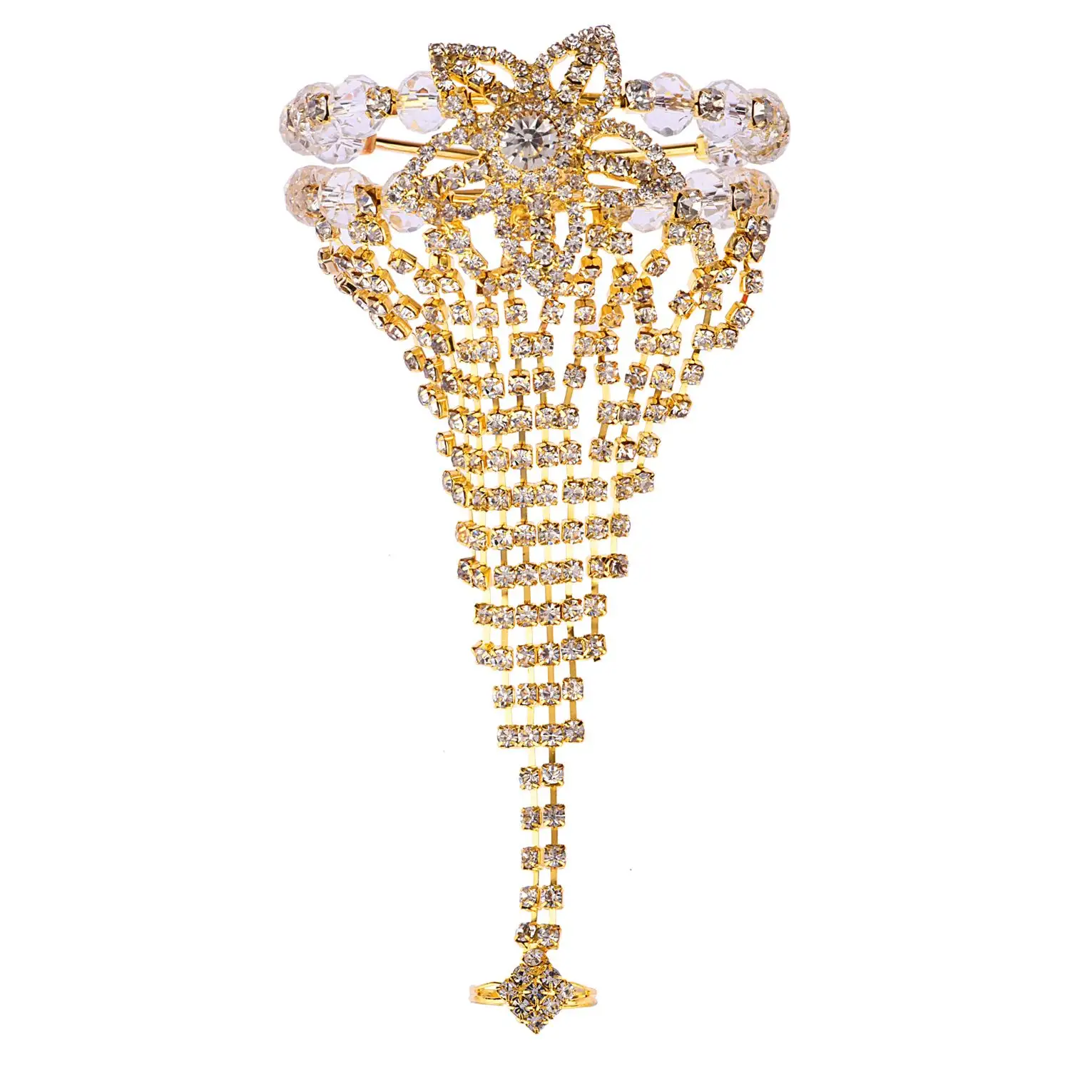 Fancy Cubic Zirconia Crystal Ring Bracelet Hath Phool for Women
