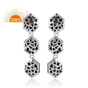CZ Crystal Quartz Gemstone Hexagon Design Sterling <b>Silver</b> Trendy Bezel Set <b>Drop</b> <b>Earrings</b> for Women Gift - Product Image 3