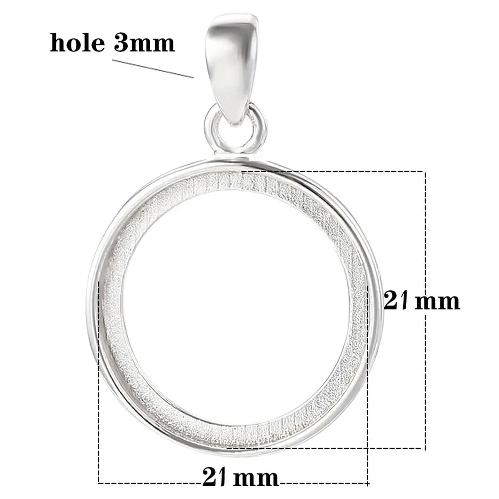 Wholesale 925 Sterling Silver Round Bezel 21 MM Plain Collet Charm Pendant Black Cabochon Setting Diy Cup Finding Fine Jewellery