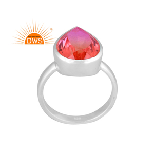 925 Fine Sterling Silver Natural Bio Pink Doublet <b>Quartz</b> Gemstone Stackable <b>Ring</b> Jewelry Manufacturer - Product Image 1