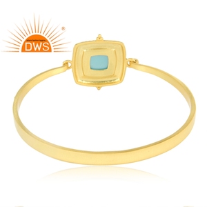 Conjunto de Calcedonia Aqua para mujer, brazalete de Latón chapado en oro, joyería, fabricante de brazaletes de moda martillados - Product Image 3