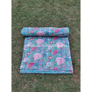 Hermoso estampado Floral 100% algodón Kantha edredón indio bohemio hecho a mano colcha venta al por mayor ropa de cama decorativa para el hogar - Product Image 4