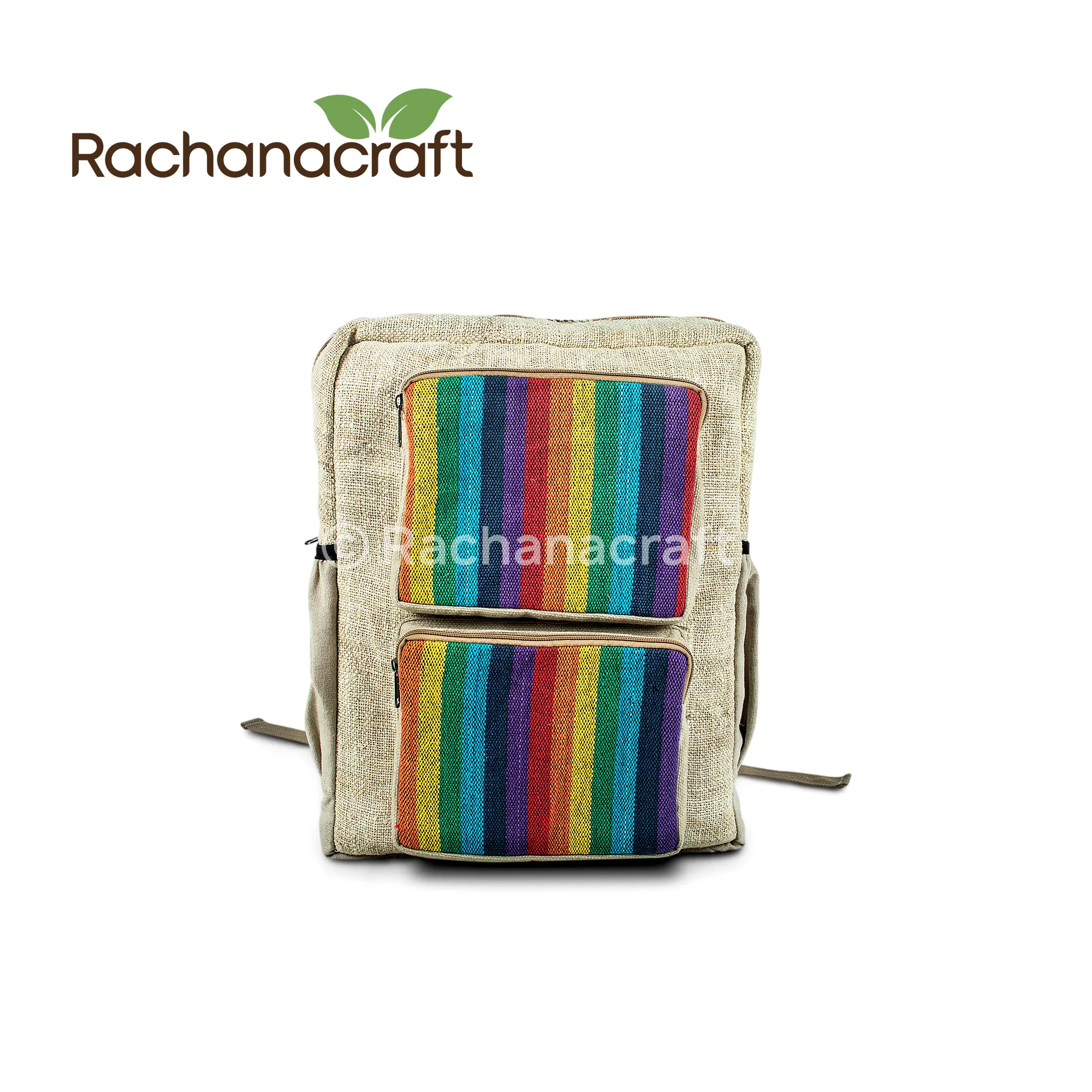 100% Pure Hemp Rainbow Multi Box Pocket Vegan Backpack Large Size for Travel Made in Nepal Factory Wholesale