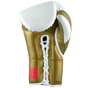Guantes de boxeo resistentes, de cuero suave, Color blanco y dorado, con impresión de logotipo personalizado - Product Image 3
