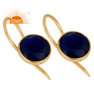 18k Gold Plated 925 Silver Pin Style <b>Earrings</b> Jewelry Wholesale Round Blue Corundum Gemstone <b>Earrings</b> Vintage Collection - Product Image 2