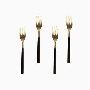 Juego de cubiertos de acero inoxidable con mango de bambú, conjunto de cubertería negra de lujo, a granel, embalaje de regalo, 4 Uds. - Product Image 5