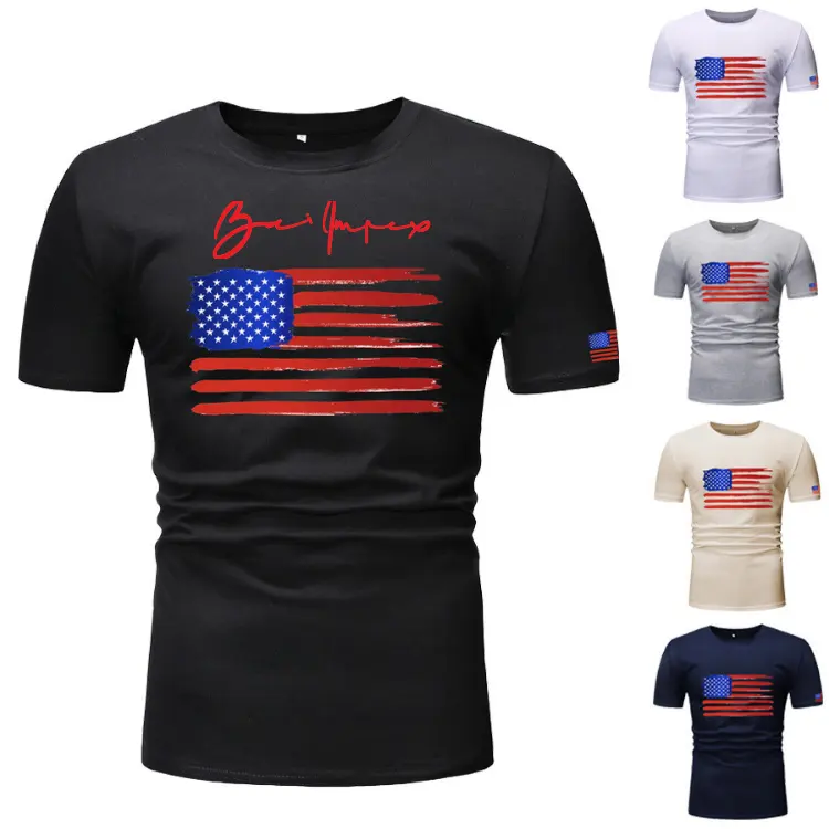 custom made sublimated printing Men's Fashion American Flag Stars & Stripes USA Patriotic Men's T-Shirt