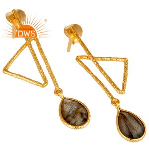 Handmade Gold Plated Silver Earring Labradorite Gemstone Earring Designer Jewelry Manufacturer - Product Image 2