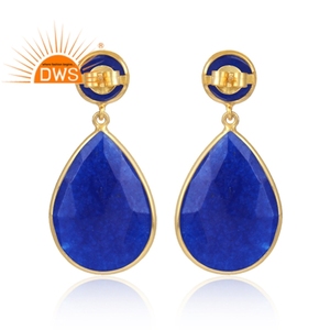 ต่างหูแบบห้อยเงินสเตอร์ลิงต่างหูควอตซ์อัญมณีสีฟ้าธรรมชาติ Aventurine - Product Image 3