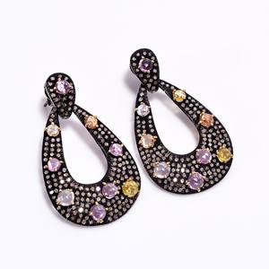 Trendy Vintage Style Wedding 925 Sterling <b>Silver</b> Diamond Earring Fine <b>Silver</b> Multi Gemstone Dangle Drop Fashion <b>Hoop</b> Earring - Product Image 1