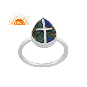 แหวนเงินแท้สเตอร์ลิงปี 2026 ประดับด้วยพลอยโมฮาวีคอปเปอร์อาซูไรต์มาลาไคต์ธรรมชาติ สำหรับผู้หญิง จากผู้ผลิตเครื่องประดับ - Product Image 1
