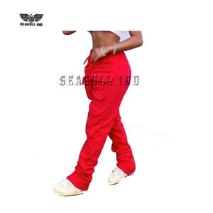 Casual Streetwear Pockets Drawstring High Waist Bottoms Cargo Pants Sweat Stacked Pants <b>Woman</b> <b>Trousers</b> for Ladies - Product Image 2