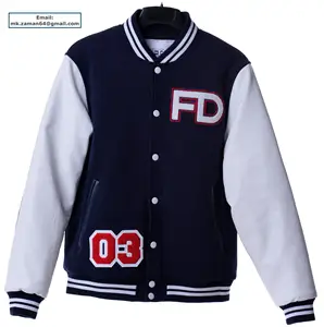 Mens Blu Varsity Bomber Con Ricamo