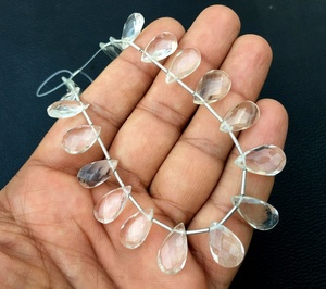 ลูกปัด Briolette ทรงลูกแพร์แบบเหลี่ยมเพชรพลอยควอตซ์ใสธรรมชาติเกรด AAA 19ชิ้นลูกปัดคริสตัลไม่มีสีทำสีขาวแบบ DIY - Product Image 3