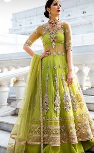 SUMMER FASHIONABLE INDIAN /PAKISTANI FLARED <b>TOP</b> LEHENGA DRESS Embellished DABKA, ZARI work for Wedding @ 2022 - Product Image 2