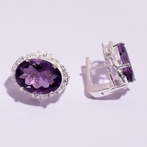 Fantastic Gorgeous Natural Amethyst 925 <b>Sterling</b> <b>Silver</b> Jewelry Fine Oval Shape <b>Stud</b> <b>Earring</b> For Engagement & Party Women's Gift - Product Image 4