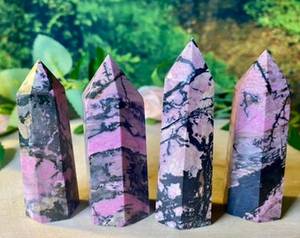 Rhodonite <b>Crystal</b> Tower Hand Polished Pink Black Gemstone Point Decorative Display Stone for Meditation and Collectors - Product Image 2