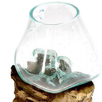 Vente en Gros : Verre Fondu sur Bois Flotté, Vase en Verre Soufflé sur Bois, Décoration d'Intérieur
