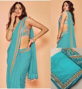 Saree pour vêtement ethnique, vêtements de fête pour mariage, vêtements pour femmes avec chemisier, vente en gros à bas prix, vêtements de travail en Georgette, séquence de broderie lourde - Product Image 4