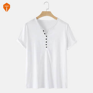 Mens Basics Solid Color Half Button Short Sleeve T-Shirt - Product Image 6