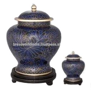 Urna Conmemorativa para Adultos con Diseño de Corazón en Cloisonné Índigo, Estilo Americano, de Metal por Brassworld India - Product Image 1