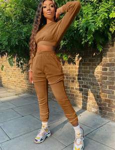 ชุดวอร์มผู้หญิง,ชุดวอร์มกางเกงมีฮู้ดเสื้อครอปชุดออกกำลังกายลำลอง - Product Image 5