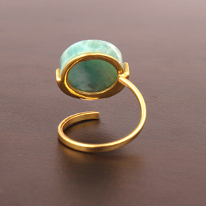 Bague ronde en Larimar naturel réglable pour femme Usine en gros Laiton plaqué or pour mariage ou fête - Product Image 6