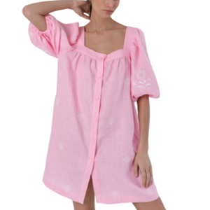 2023 nouveau bohème ukrainien Mini robe femmes doux lin brodé motif Floral taille naturelle écologique décontracté vacances - Product Image 1