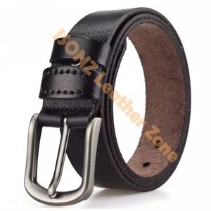 Cinturón de cuero de vaca genuino para hombre 2024 en negro con hebilla de aleación de metal - Product Image 1
